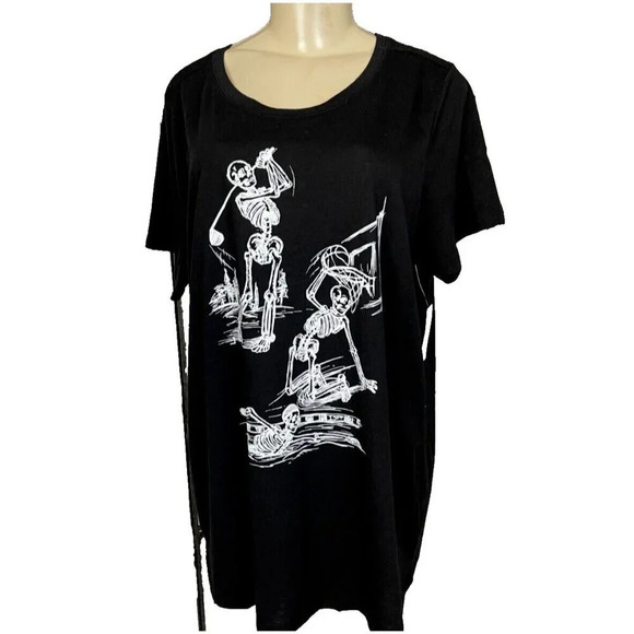 Torrid 1-XL Black Skeletons Playing Sports Graphic Crew Neck Short Sleeve Tee - Picture 2 of 6